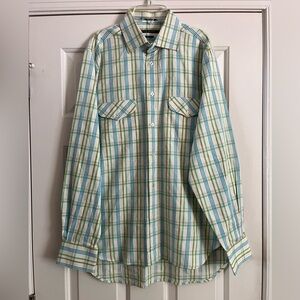 NWOT $198 Ryan Michael green blue plaid shirt L